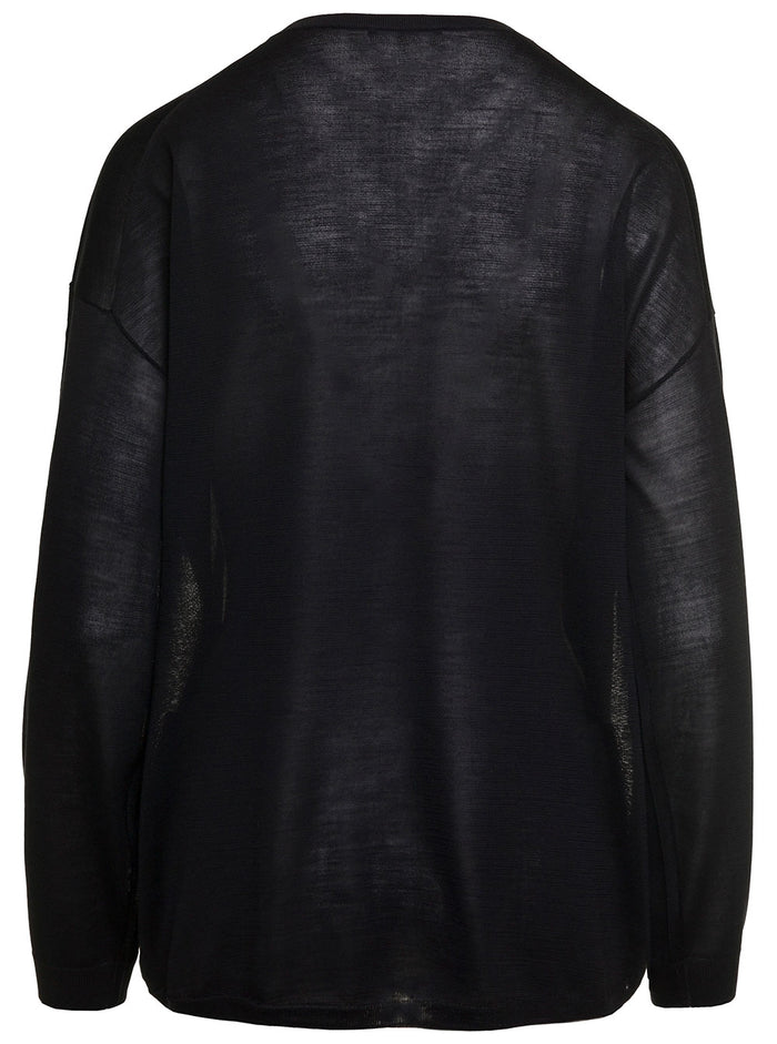 Black Pullover With V Neckline And Long Sleeves Silk Woman Other Fibres Jersey