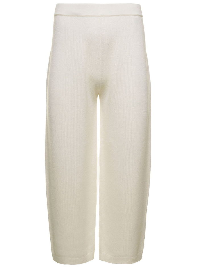 White Relaxed Pants With Elastic Waistband Wool And Cashmere Woman Grey Trousers