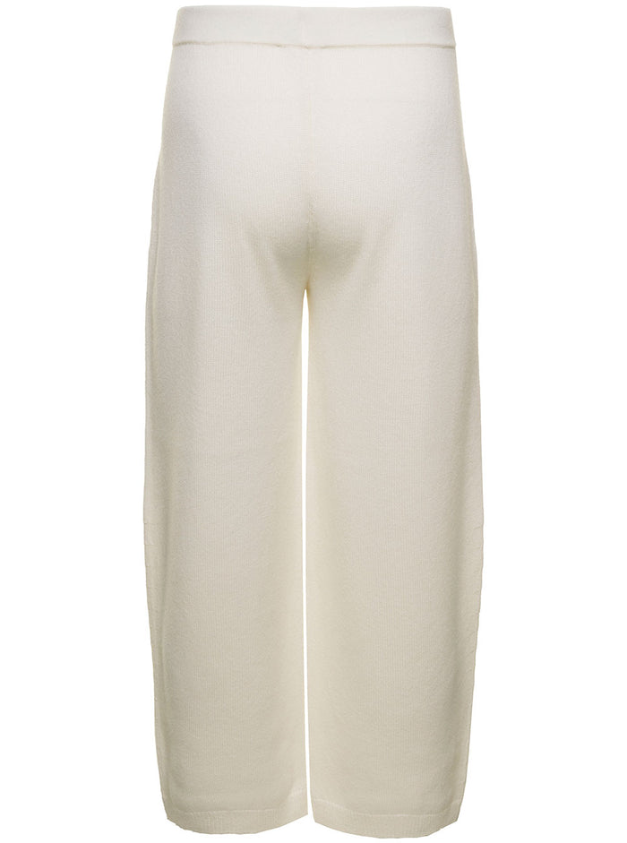 White Relaxed Pants With Elastic Waistband Wool And Cashmere Woman Grey Trousers