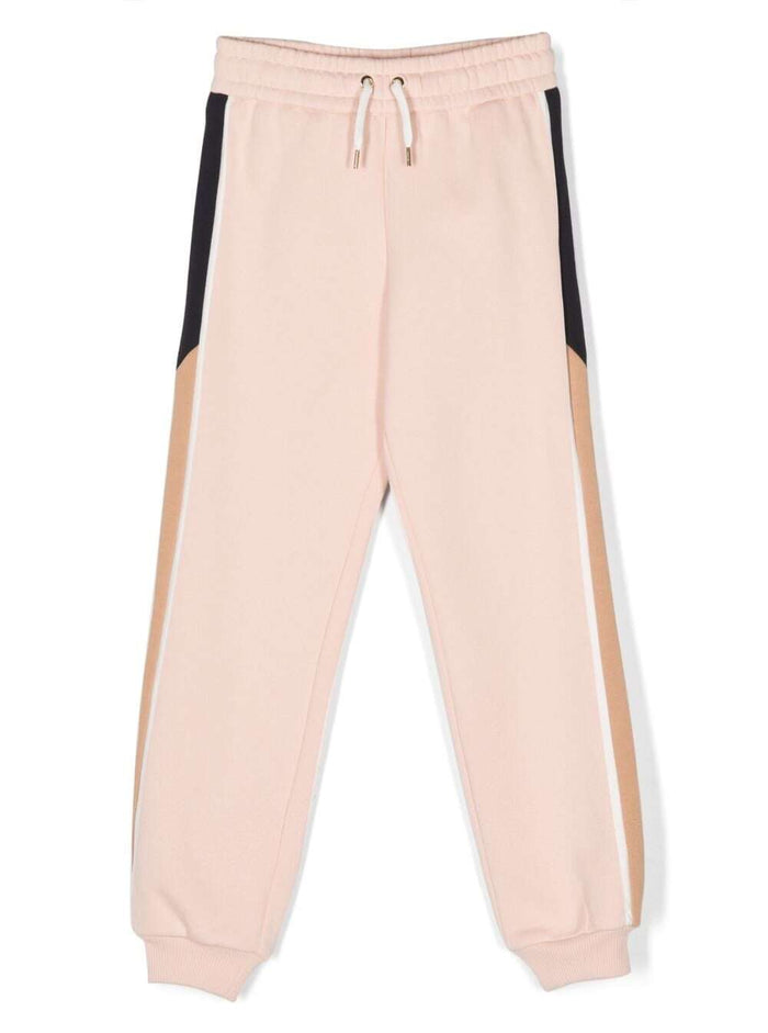 Pink Jogger Pants With Contrasting Side Panels And Logo Detail Cotton Girl Trousers