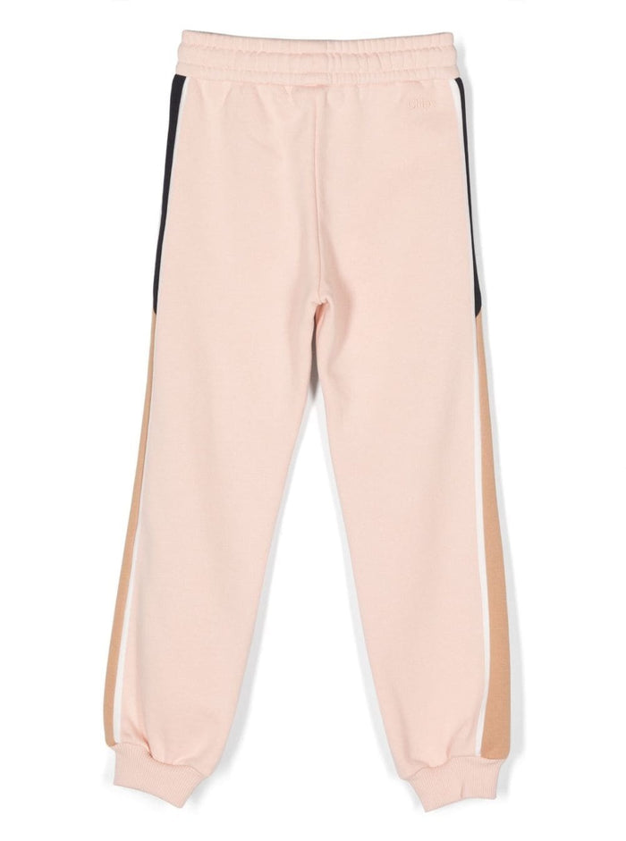 Pink Jogger Pants With Contrasting Side Panels And Logo Detail Cotton Girl Trousers