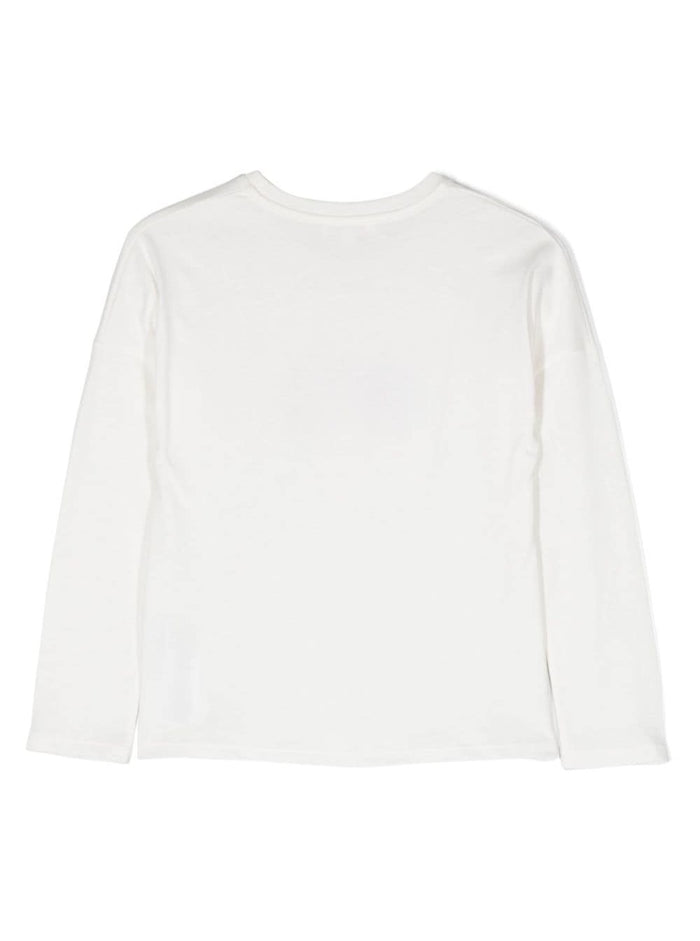 White Long-Sleeve T-Shirt With Embroidered Logo Cotton Girl Tshirts And Polo Shirts