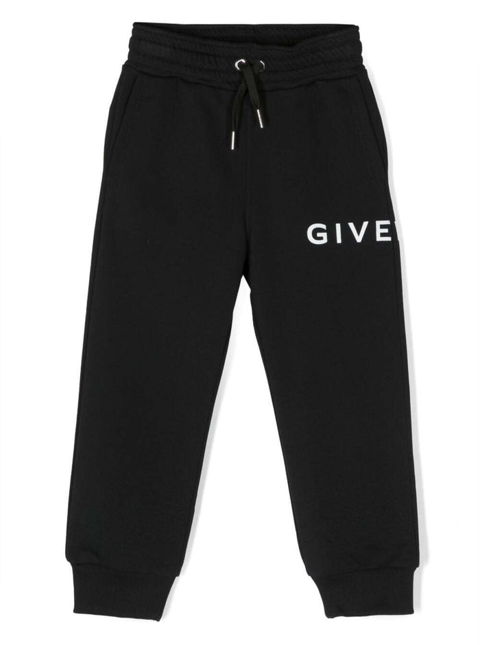 Black Track Pants Withy Contrasting Logo Print Cotton Boy Trousers