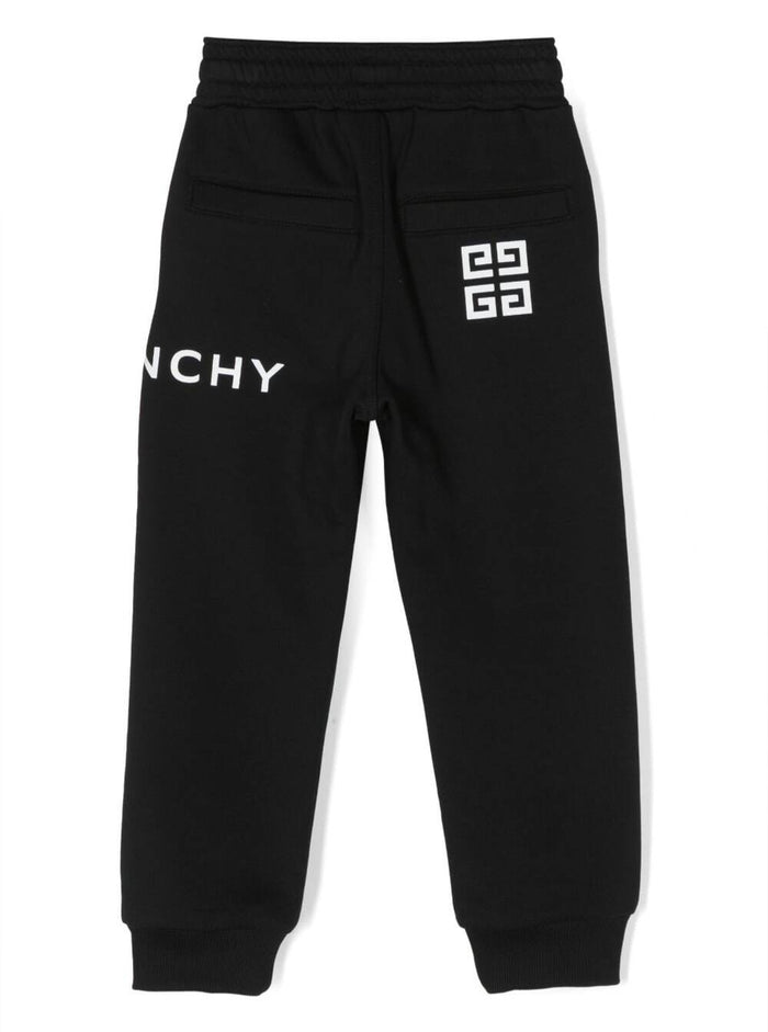 Black Track Pants Withy Contrasting Logo Print Cotton Boy Trousers