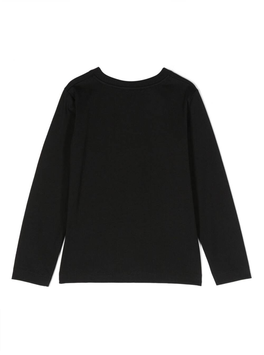 Black T-Shirt With Long Sleeves And Contrasting Logo Print Cotton Boy Tshirts Polo Shirts