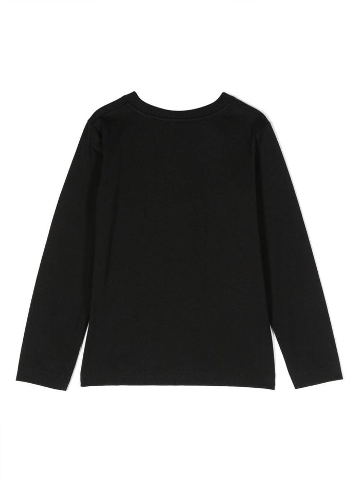 Black T-Shirt With Long Sleeves And Contrasting Logo Print Cotton Boy Tshirts Polo Shirts