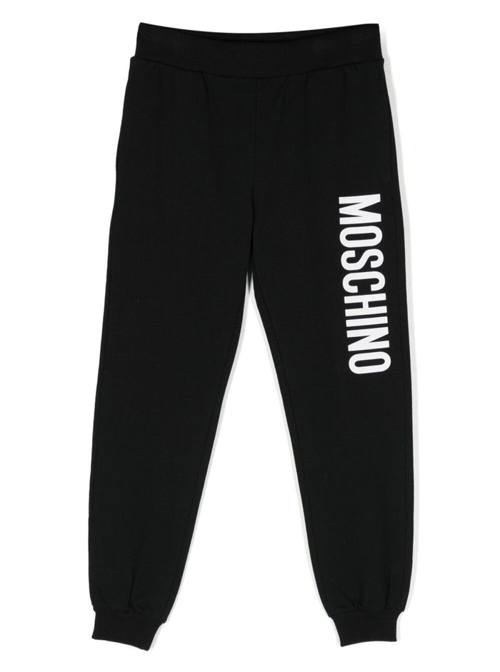 Black Track Pants And Contrasting Maxi Logo Stretch Cotton Boy Elastane Trousers