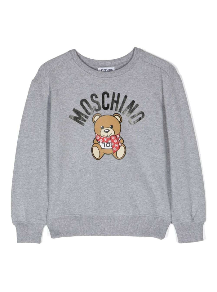 Grey Sweatshirt With Teddy And Logo Print Cotton Boy Elastane Sweatshirts