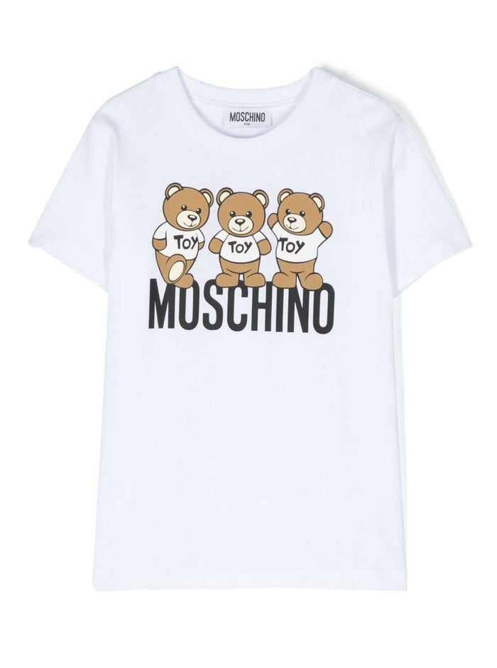 White Short-Sleeved T-Shirt With Maxi Logo Cotton Boy Tshirts And Polo Shirts