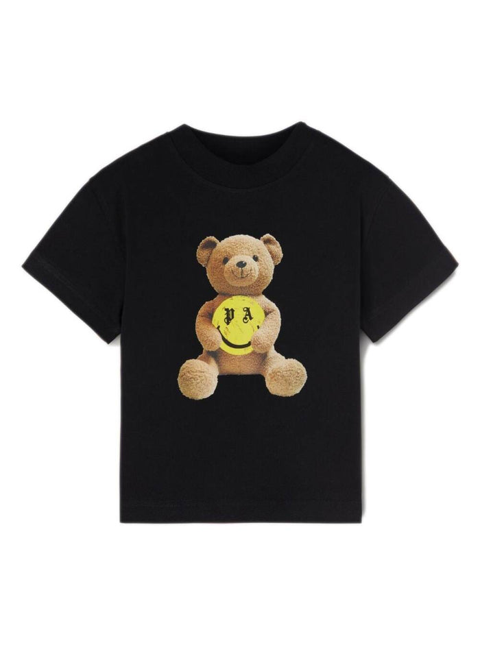 Black T-Shirt With Maxi Teddy Print And Logo Cotton Boy Tshirts Polo Shirts