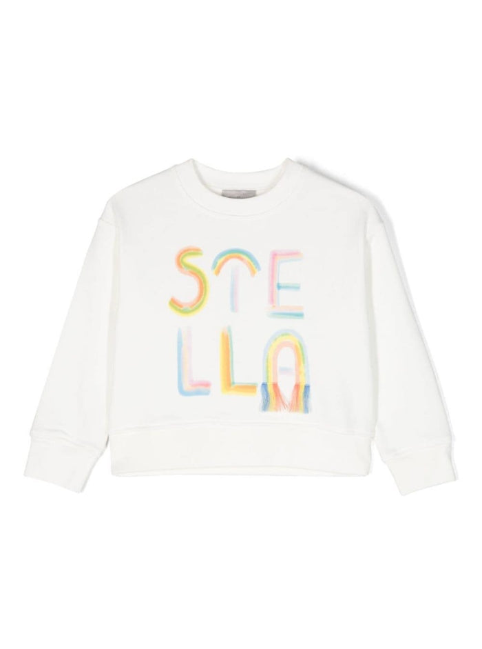 White Sweatshirt With Logo And Fringe Detail Cotton Girl Sweatshirts