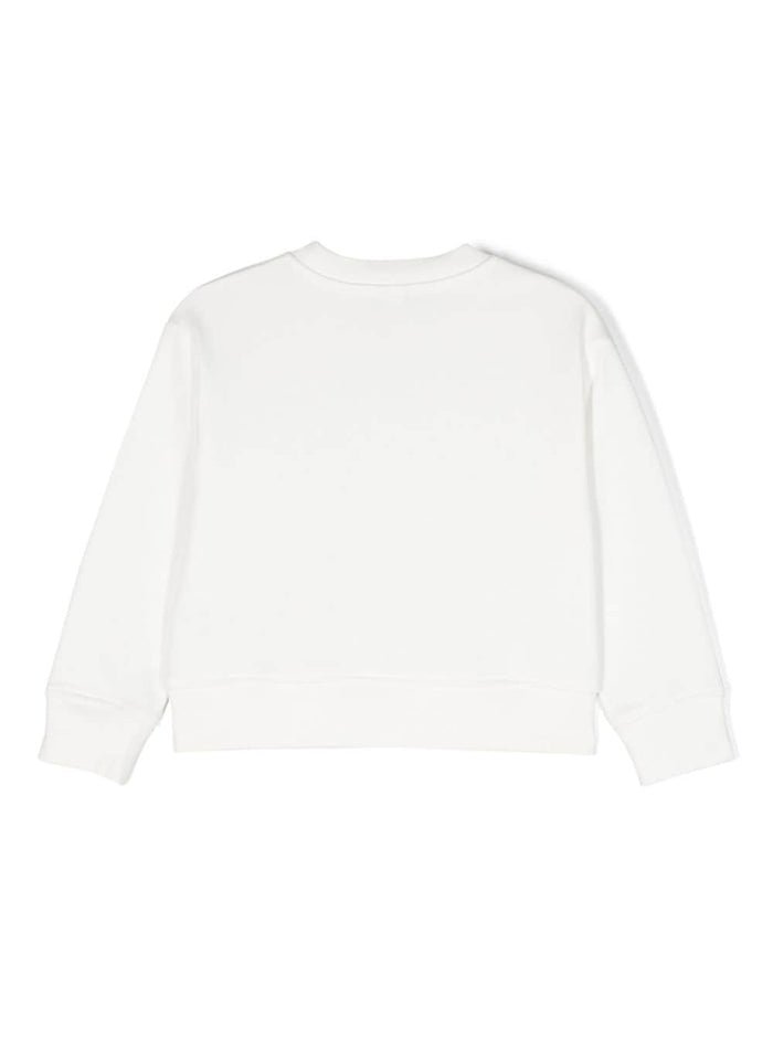White Sweatshirt With Logo And Fringe Detail Cotton Girl Sweatshirts