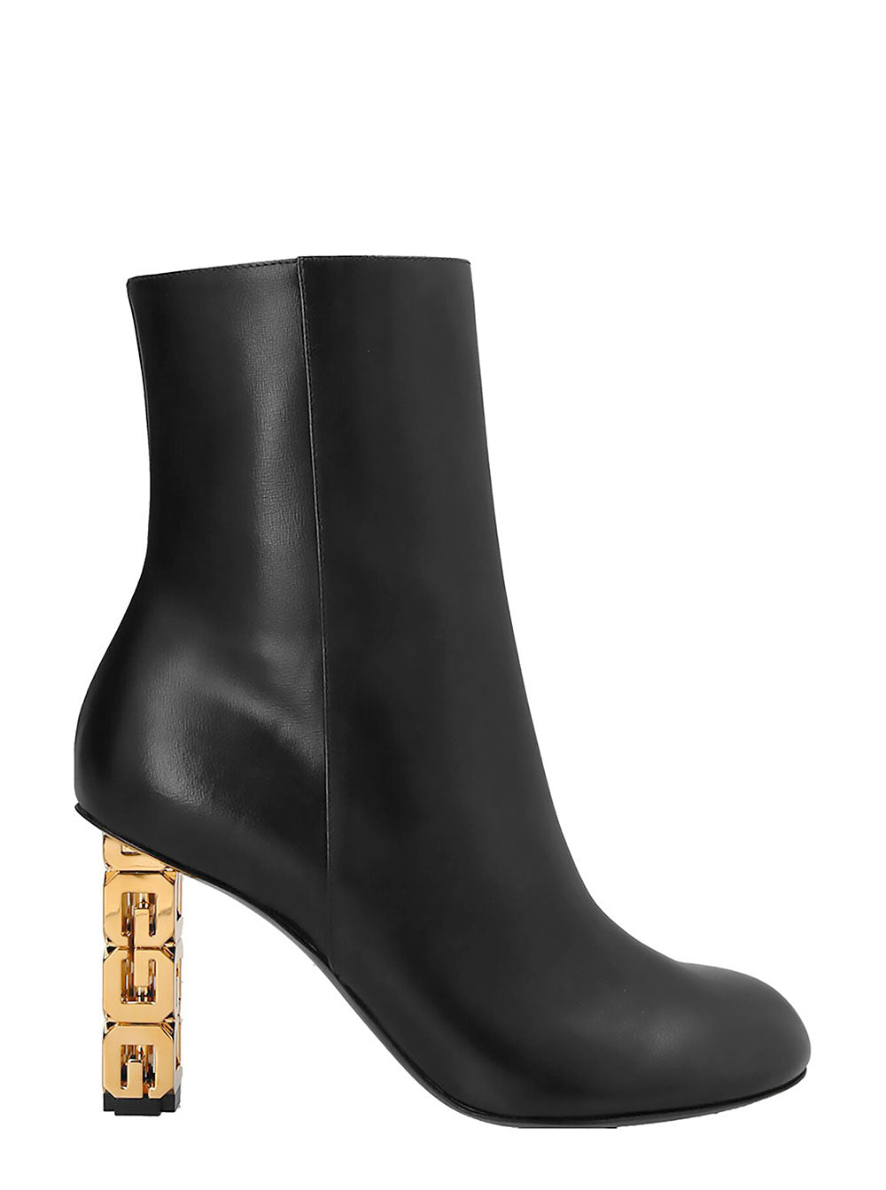 Black G Cube Ankle Boots With Gold-Tone Logo Heel Leather Woman Calf