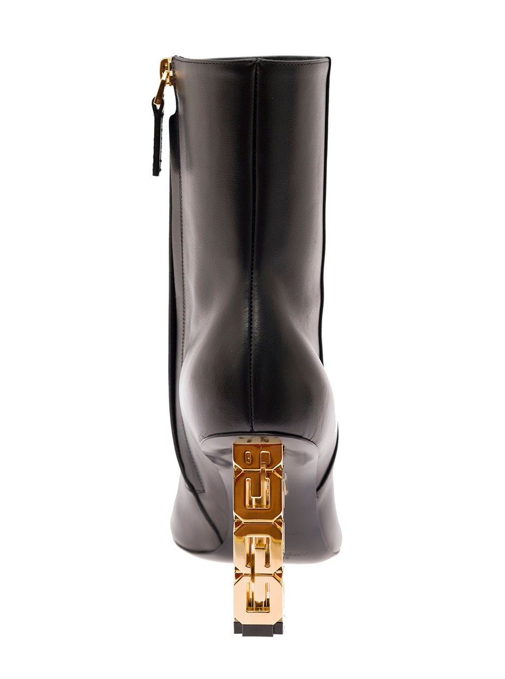 Black G Cube Ankle Boots With Gold-Tone Logo Heel Leather Woman Calf