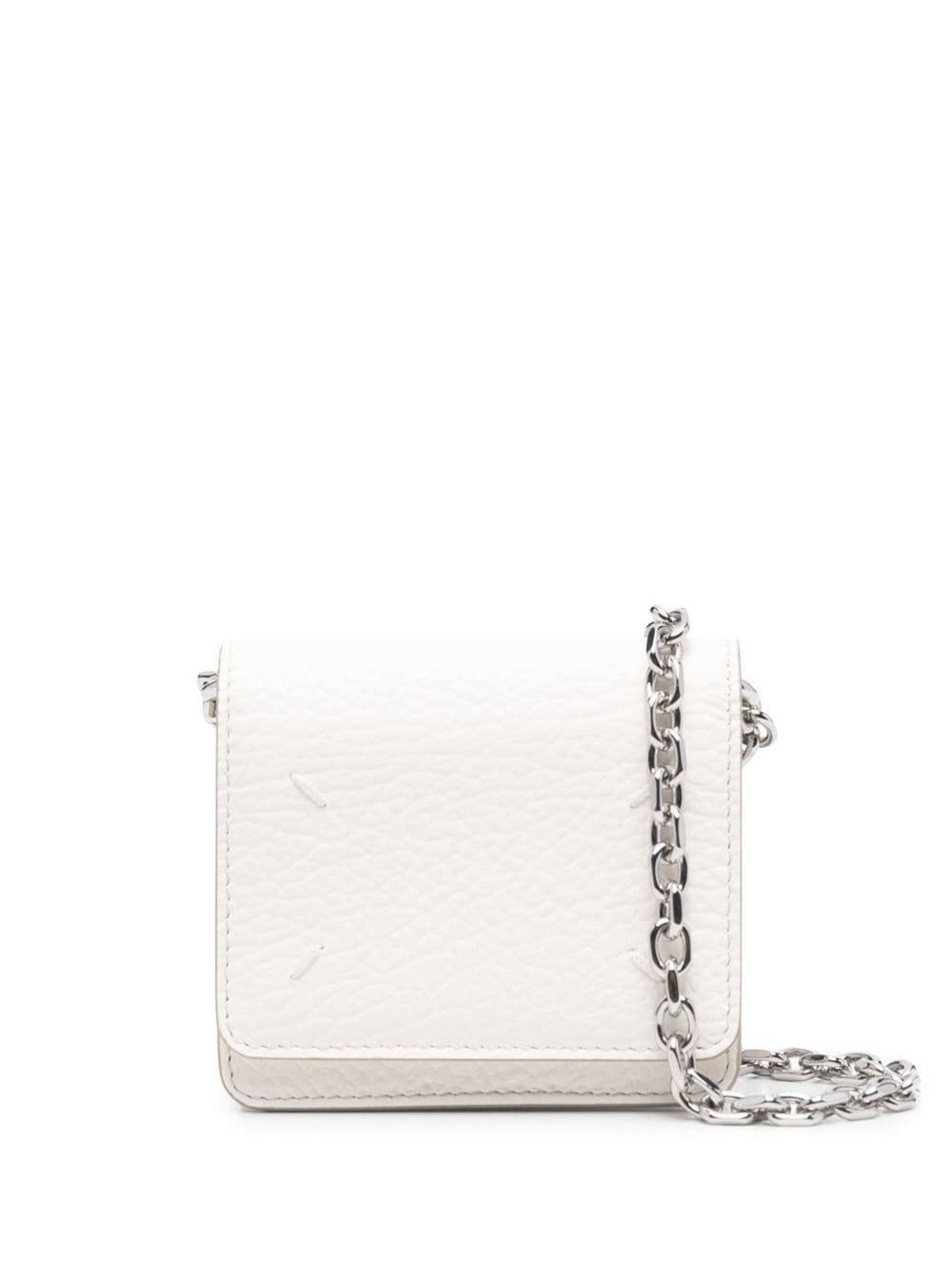 White Wallet With Silver-Tone Chain And Stitching Detail Leather Woman Polivinilcloruro Products