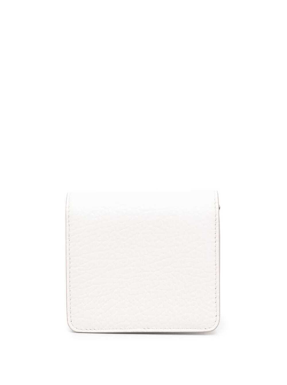 White Wallet With Silver-Tone Chain And Stitching Detail Leather Woman Polivinilcloruro Products