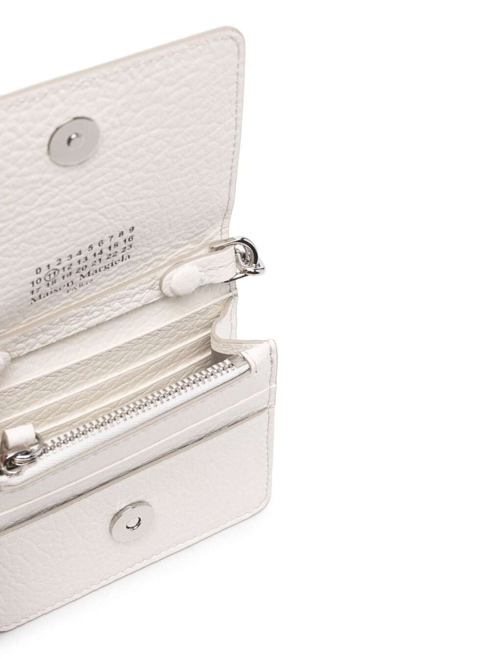 White Wallet With Silver-Tone Chain And Stitching Detail Leather Woman Polivinilcloruro Products