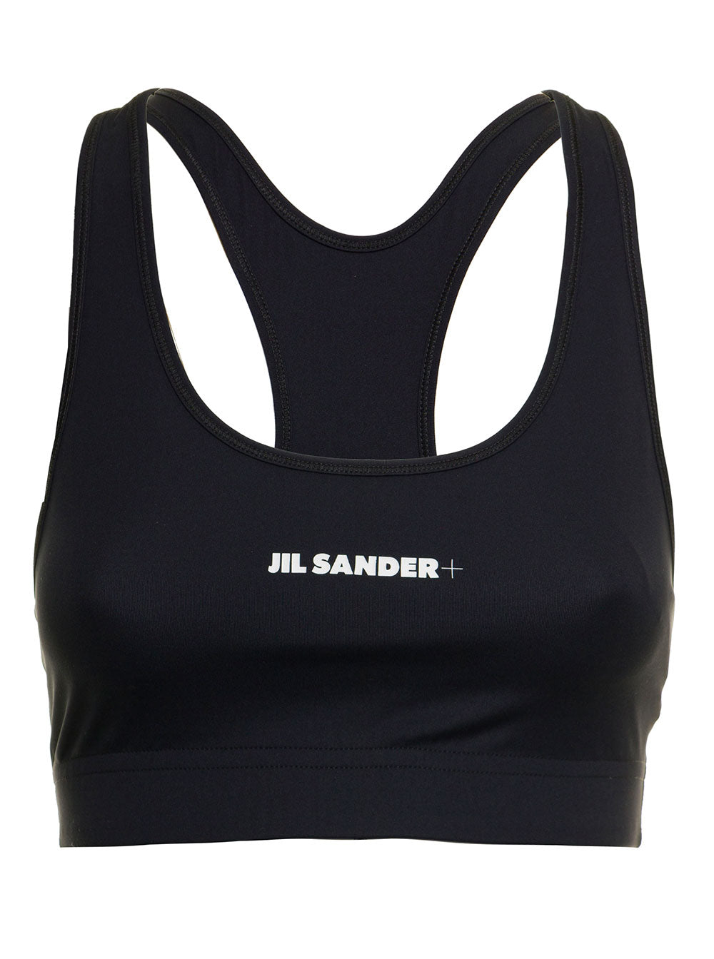 Jil Sander Womans Blackstretch Fabric Top With Logo Black Polyamide Elastane Tops