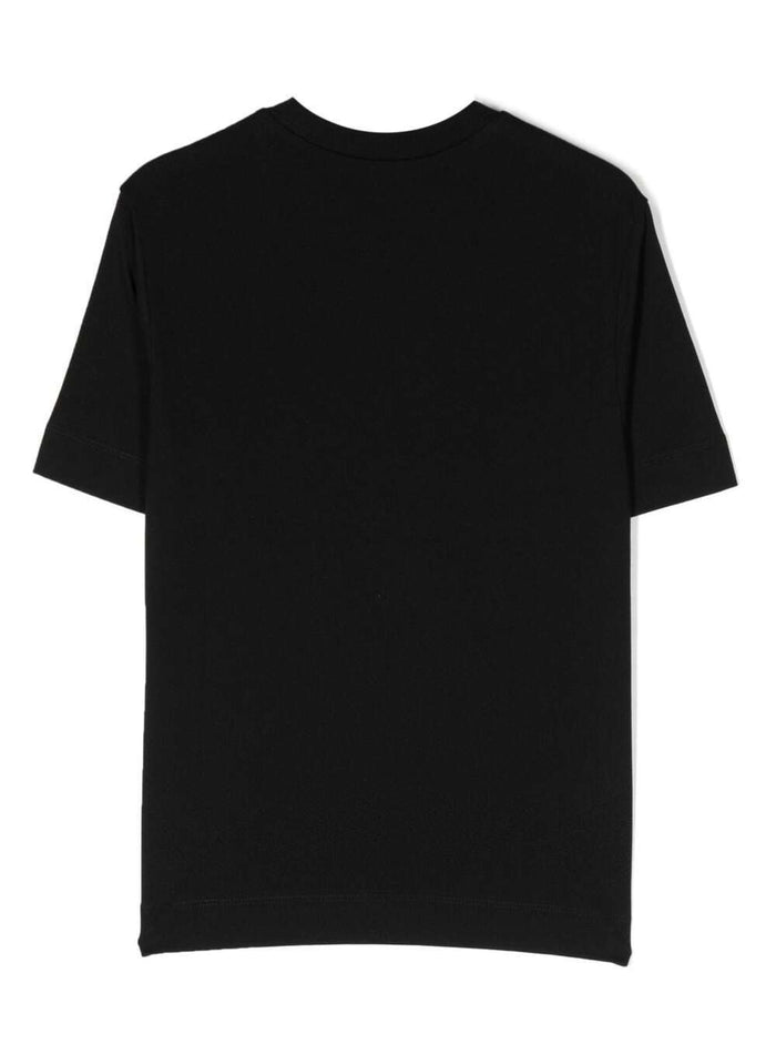 Black T-Shirt With Contrasting Logo Print Cotton Boy Jersey
