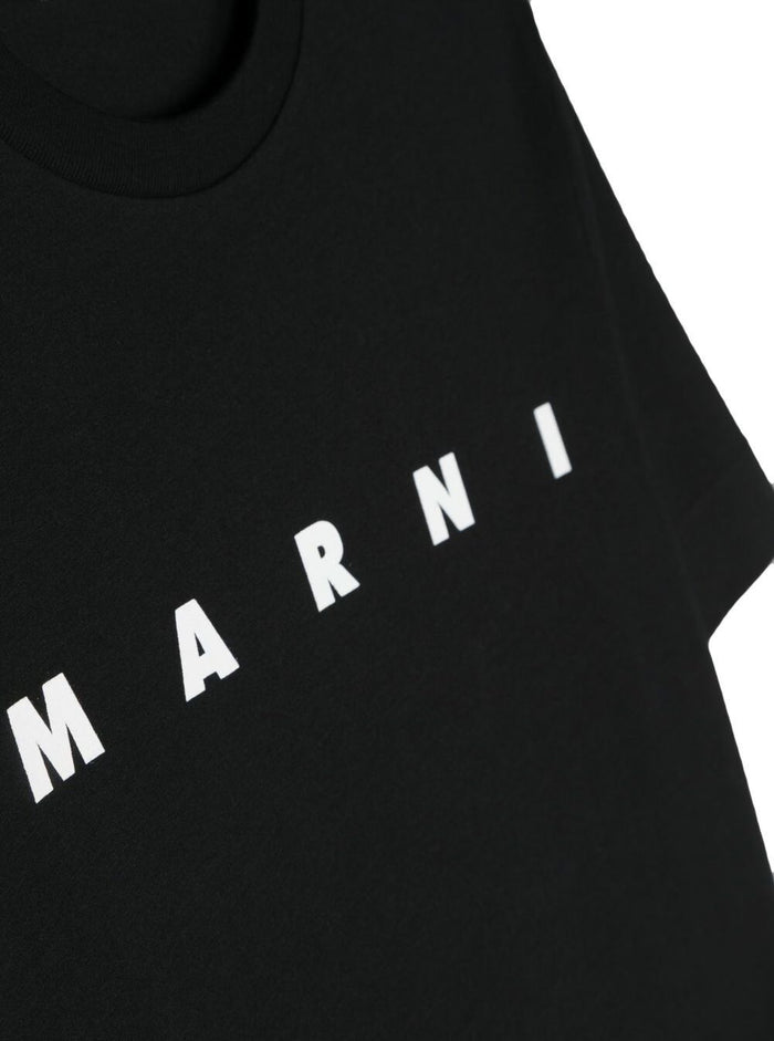 Black T-Shirt With Contrasting Logo Print Cotton Boy Jersey