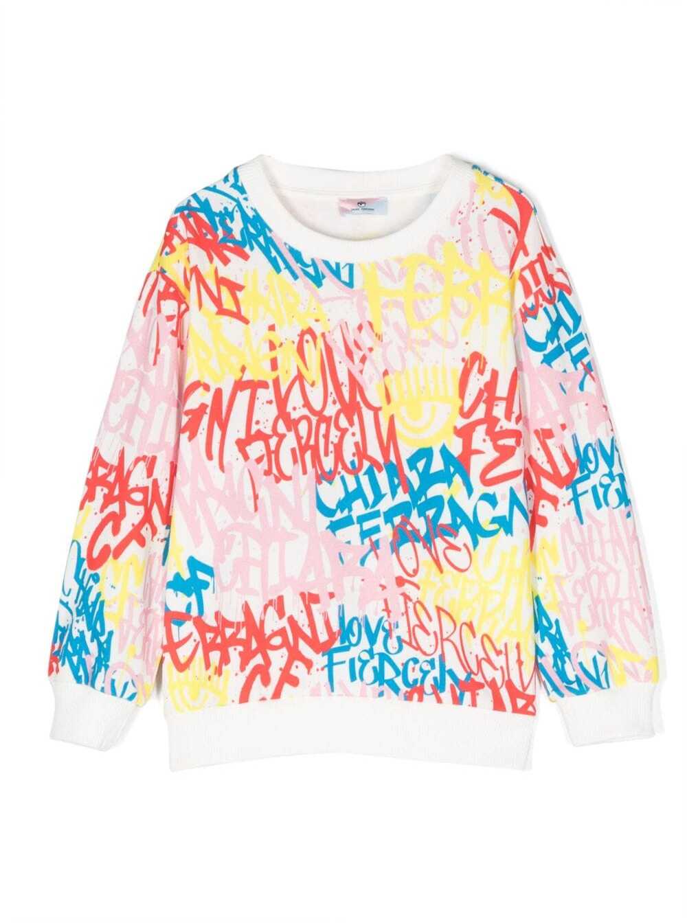 Multicolor Crewneck Sweatshirt With Graffiti Logo Print Cotton Blend Girl Polyester Sweatshirts