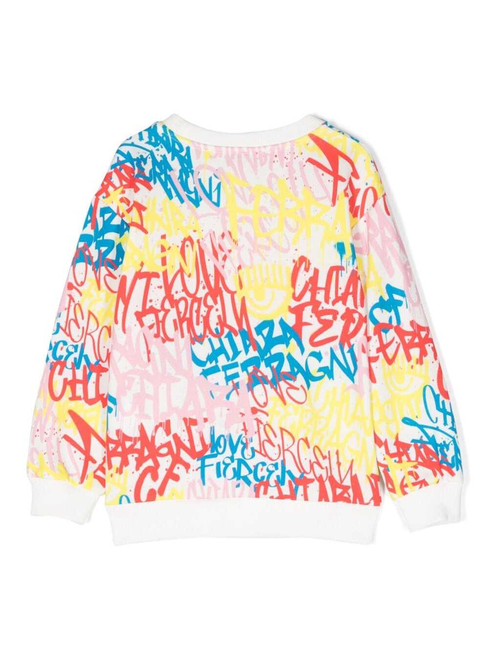 Multicolor Crewneck Sweatshirt With Graffiti Logo Print Cotton Blend Girl Polyester Sweatshirts