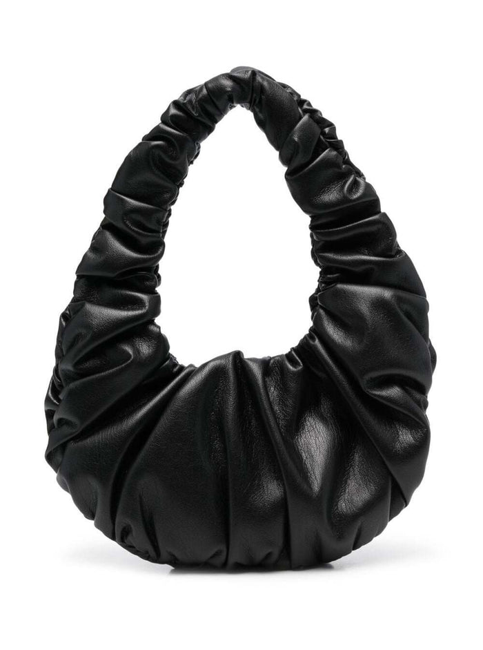 Anja Black Baguette Mini Bag With Hobo Handle Ruched Vegan Leather Woman Nanushka Shoulder