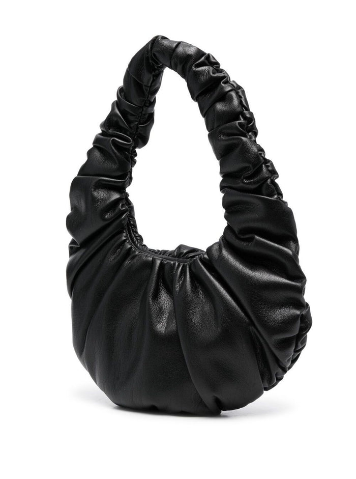 Anja Black Baguette Mini Bag With Hobo Handle Ruched Vegan Leather Woman Nanushka Shoulder