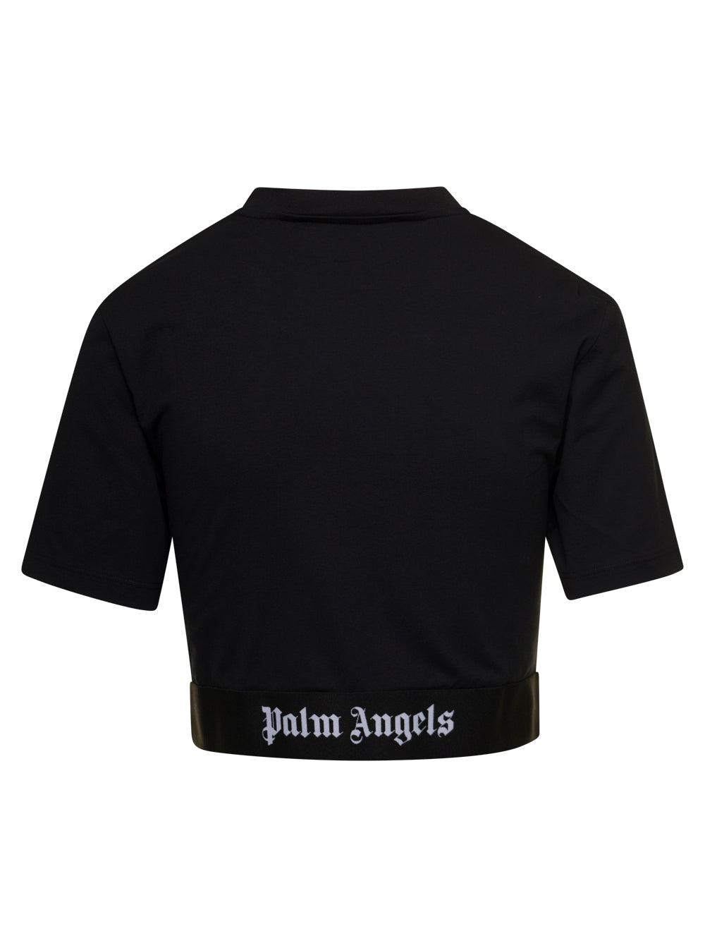 Black Cropped T-Shirt With Logo Band Stretch Cotton Woman Elastane Tshirts And Polo Shirts