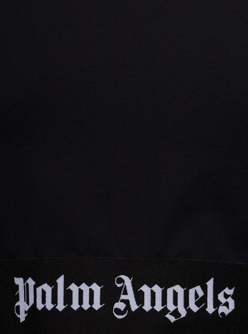 Black Cropped T-Shirt With Logo Band Stretch Cotton Woman Elastane Tshirts And Polo Shirts