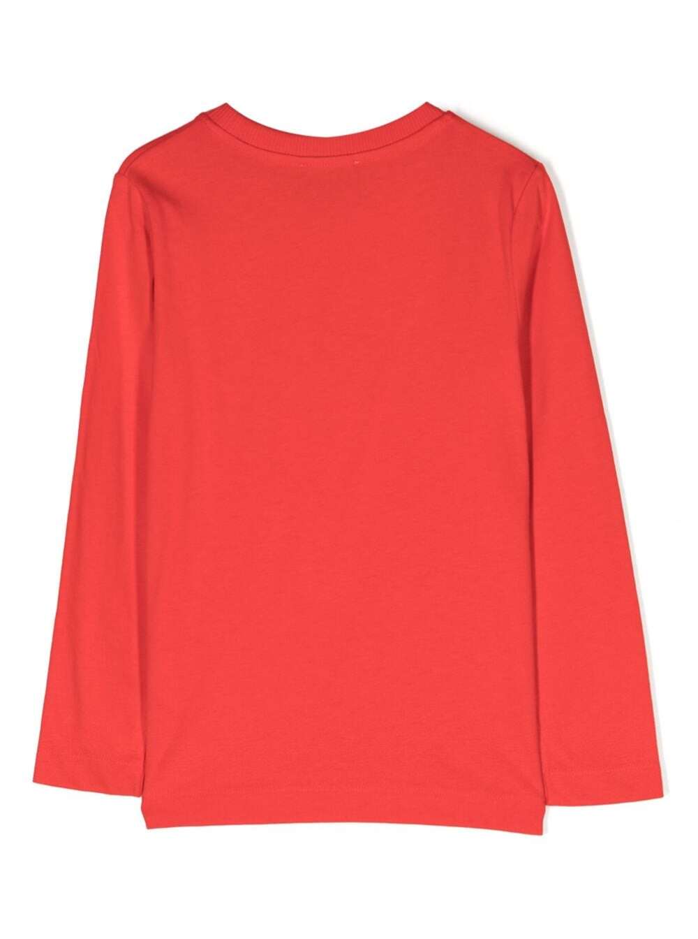 Red T-Shirt With Long Sleeves And Contrasting Logo Print Cotton Boy Tshirts Polo Shirts