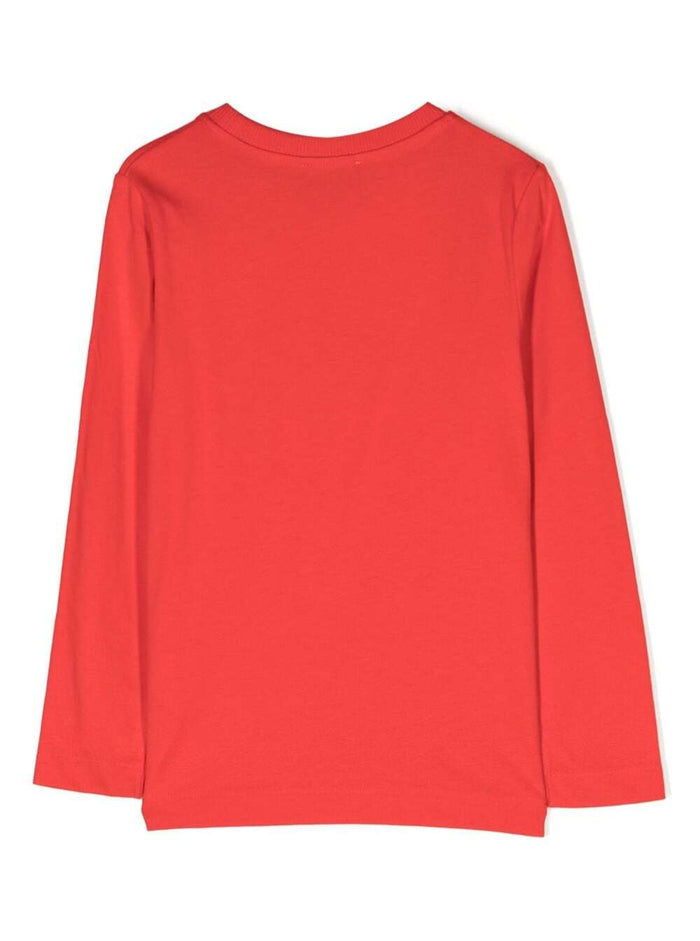 Red T-Shirt With Long Sleeves And Contrasting Logo Print Cotton Boy Tshirts Polo Shirts