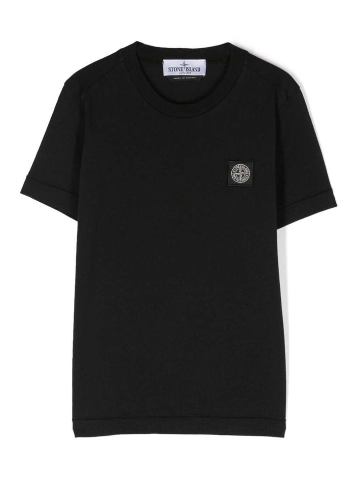 Black Crewneck Short-Sleeved T-Shirt And Contrasting Patch Logo Cotton Boy Tshirts Polo Shirts