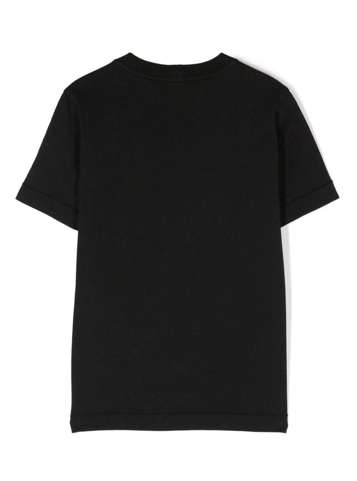 Black Crewneck Short-Sleeved T-Shirt And Contrasting Patch Logo Cotton Boy Tshirts Polo Shirts