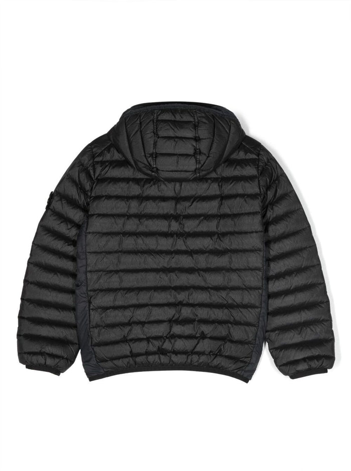 Black Down Jacket With Zipped Fastening And Patch Logo Nylon Boy Polyammide