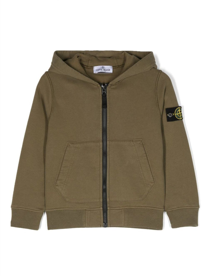 Kahki Hoodie With Contrasting Zipped Fastening Cotton Boy Green Sweatshirts