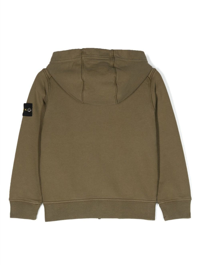 Kahki Hoodie With Contrasting Zipped Fastening Cotton Boy Green Sweatshirts