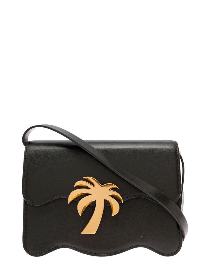 Palm Beach Black Medium Shoulder Bag With Tree Silhouette Leather Woman Angels Crossbody