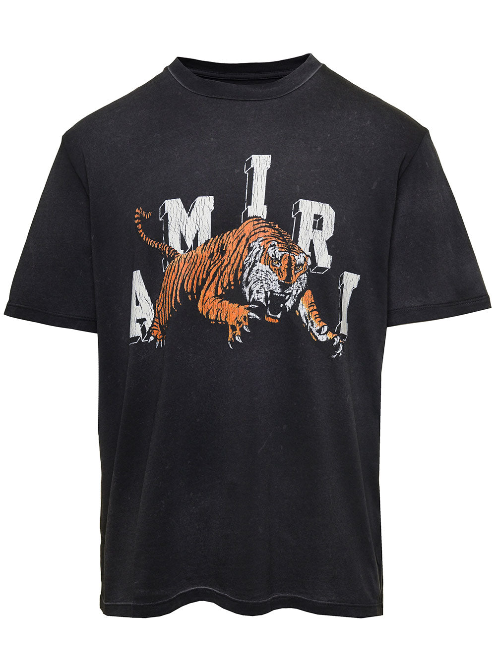 Black Vintage T-Shirt With Logo And Tiger Print Cotton Man Tshirts Polo Shirts