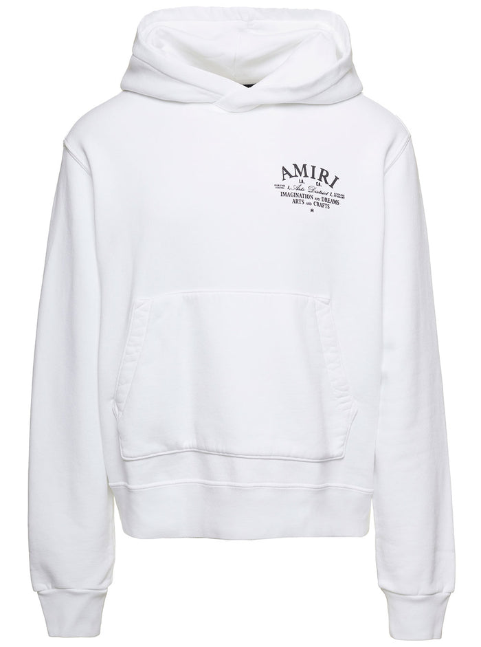 Arts District White Hoodie With Logo Print Cotton Man Sweatshirts