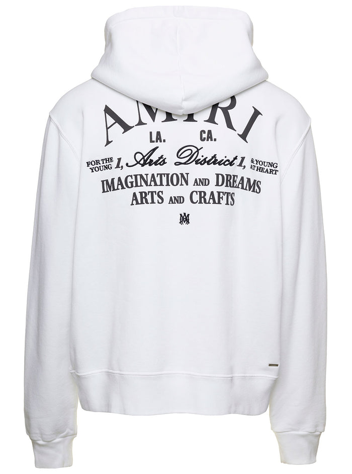 Arts District White Hoodie With Logo Print Cotton Man Sweatshirts