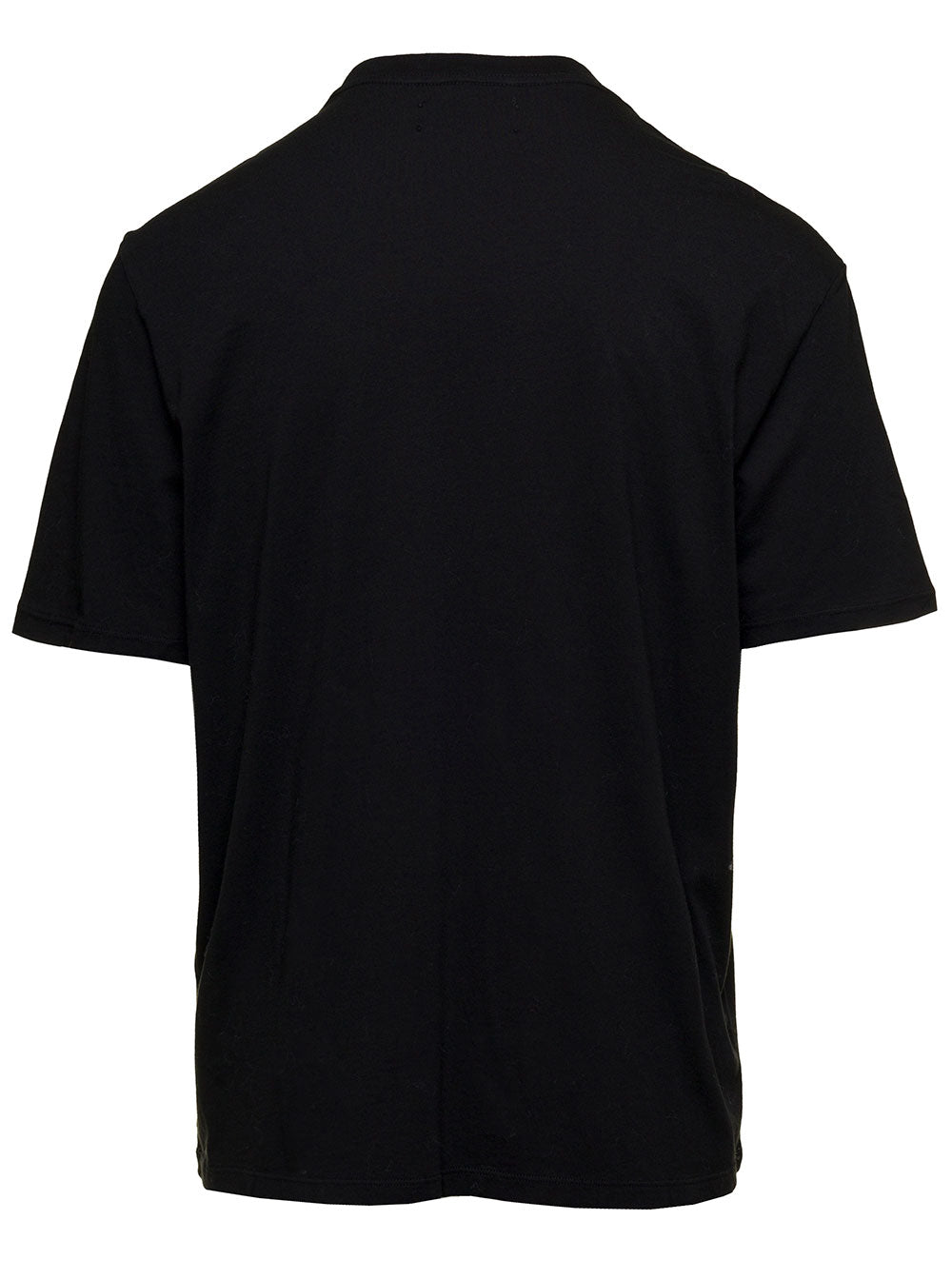 Black Crewneck T-Shirt With Front Logo Lettering Print Cotton Man Tshirts And Polo Shirts