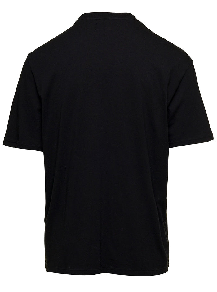 Black Crewneck T-Shirt With Front Logo Lettering Print Cotton Man Tshirts And Polo Shirts