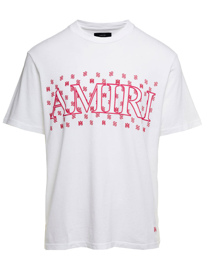 White Crewneck T-Shirt With Front Logo Lettering Print Cotton Man Tshirts And Polo Shirts