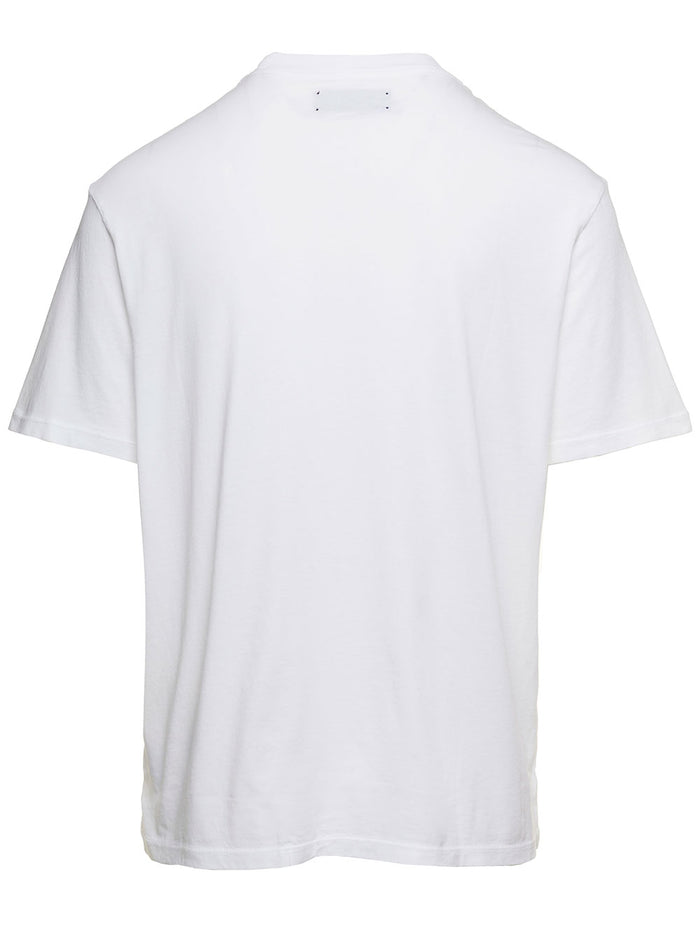 White Crewneck T-Shirt With Front Logo Lettering Print Cotton Man Tshirts And Polo Shirts