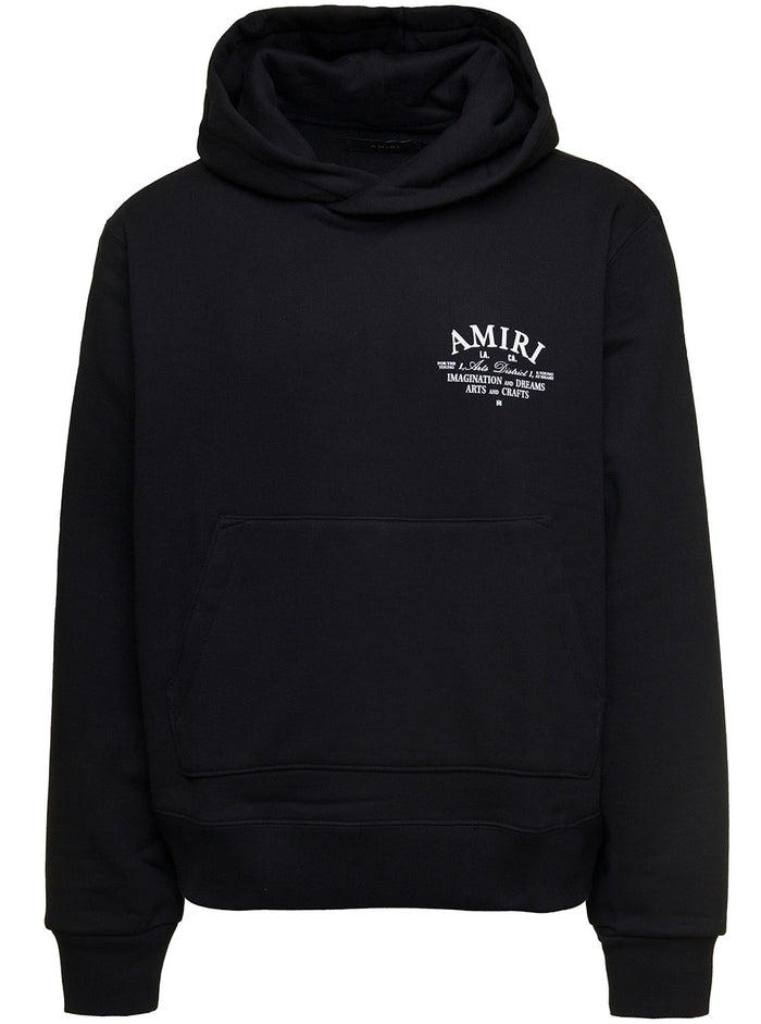 Arts District Black Hoodie With Logo Print Cotton Man Sweatshirts