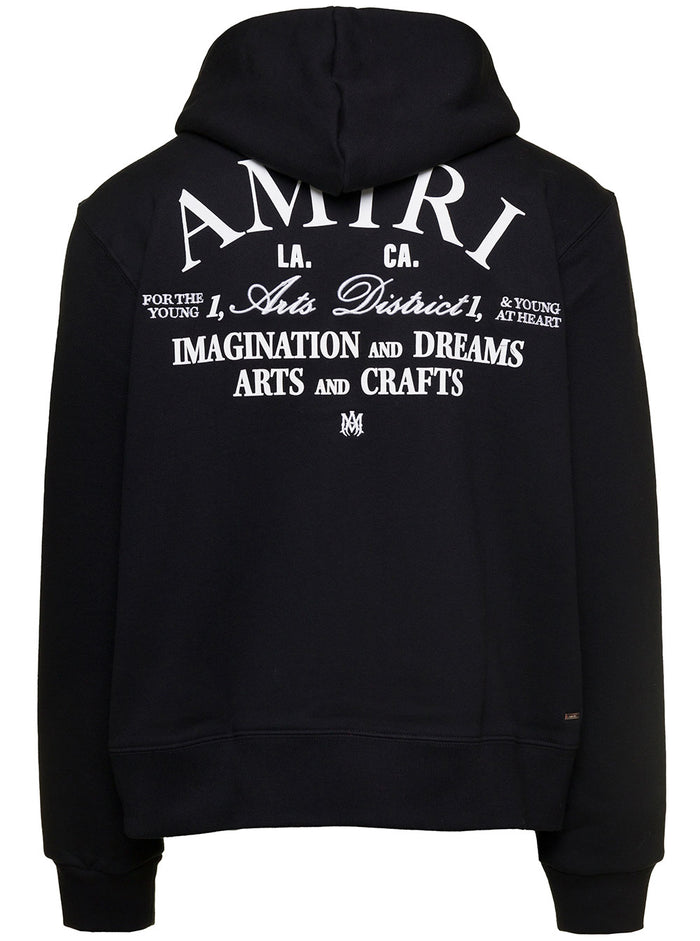 Arts District Black Hoodie With Logo Print Cotton Man Sweatshirts