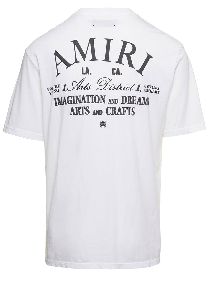 Arts District White Crewneck T-Shirt With Contrasting Logo Print Cotton Man Tshirts And Polo Shirts