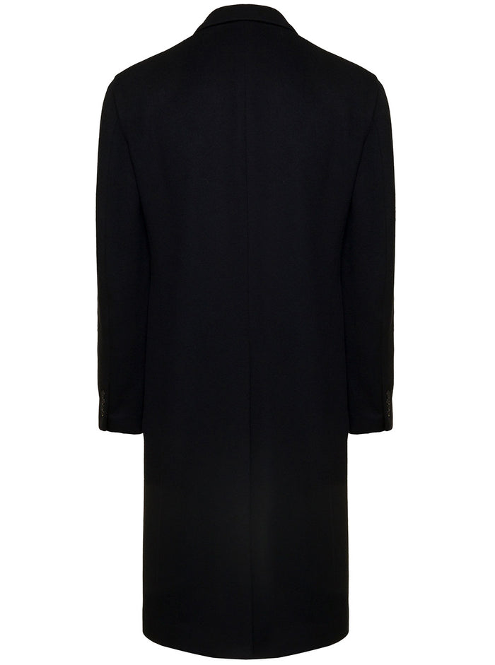 Black Maxi Double-Breasted Coat With Revers Clip Wool Man
