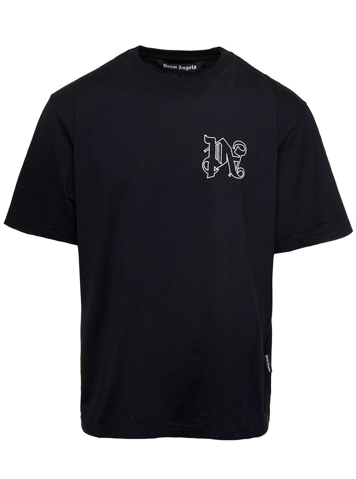 Black T-Shirt With Short Sleeves And Contrasting Lettering Logo Cotton Man Tshirts Polo Shirts